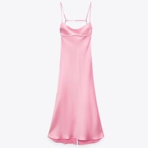 ZARA Pink Satin Effect Cut Out Dress
